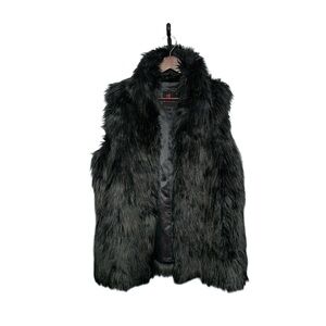 Adrienne Landau Women's Designer Black Faux Fur Open Vest Size 1X Plus Size